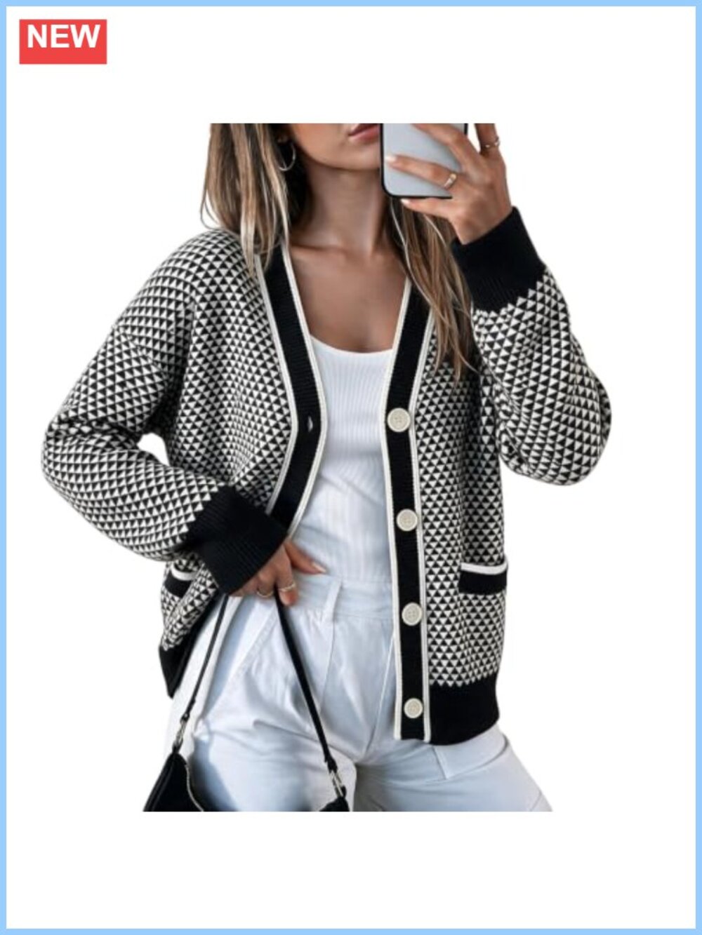 Fisoew Womens Knit Cardigan Button Down V Neck Long Sleeve Sweater with Pockets